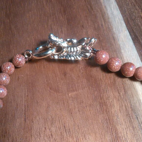 Gold Sandstone and Brown Austrian Crystal Beaded Goldtone Dragon Necklace - Picture 3 of 13